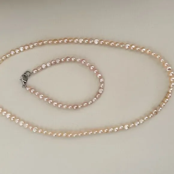 Elegant Simple Baby Baroque Peach Pearl Necklace and Bracelet Set - Picture 7 of 10